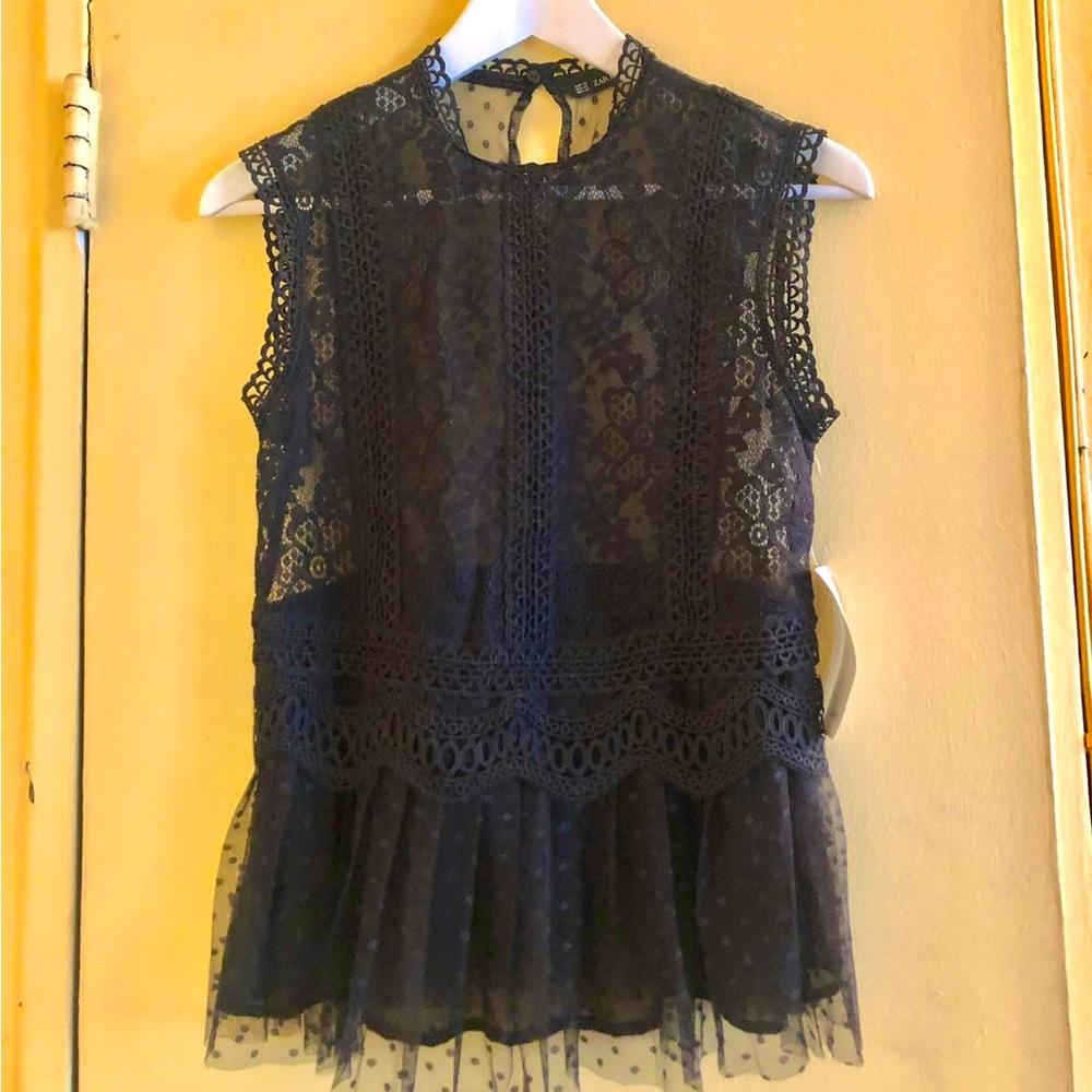 Zara black lace sleeveless top NWT Sz XS